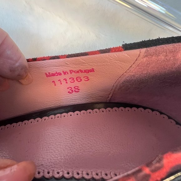 CHANII B Black Leather w Red Leopard Ruffle & Trim w Red Trim on Heels-38 - Picture 12 of 16